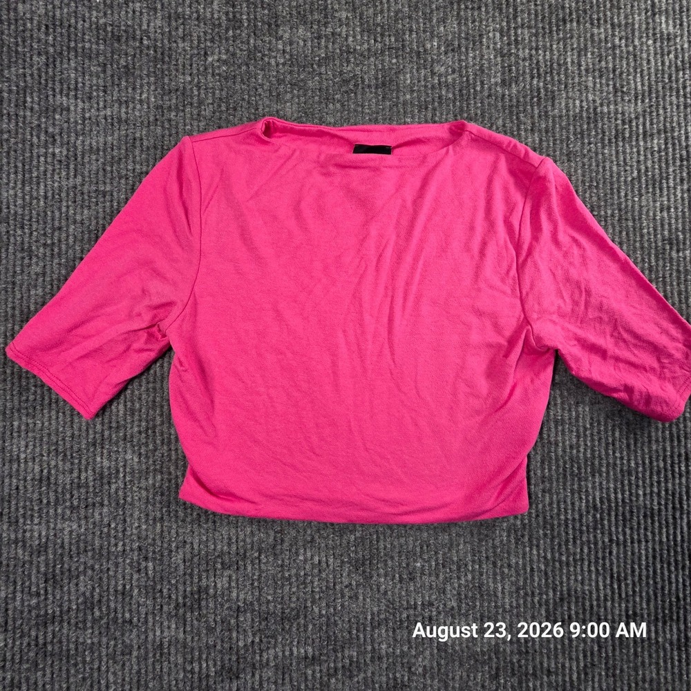 Naked Wardrobe Hot Pink Boat Neck Short Sleeve Crop Top NW-T3565-V Size L